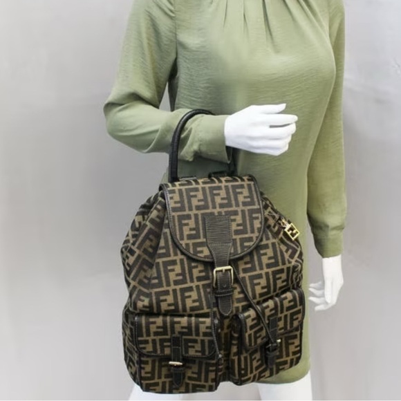 Fendi Zucca Bag Pack Canvas Leather Brown Black Backpack Rucksack with COA - Picture 4 of 16